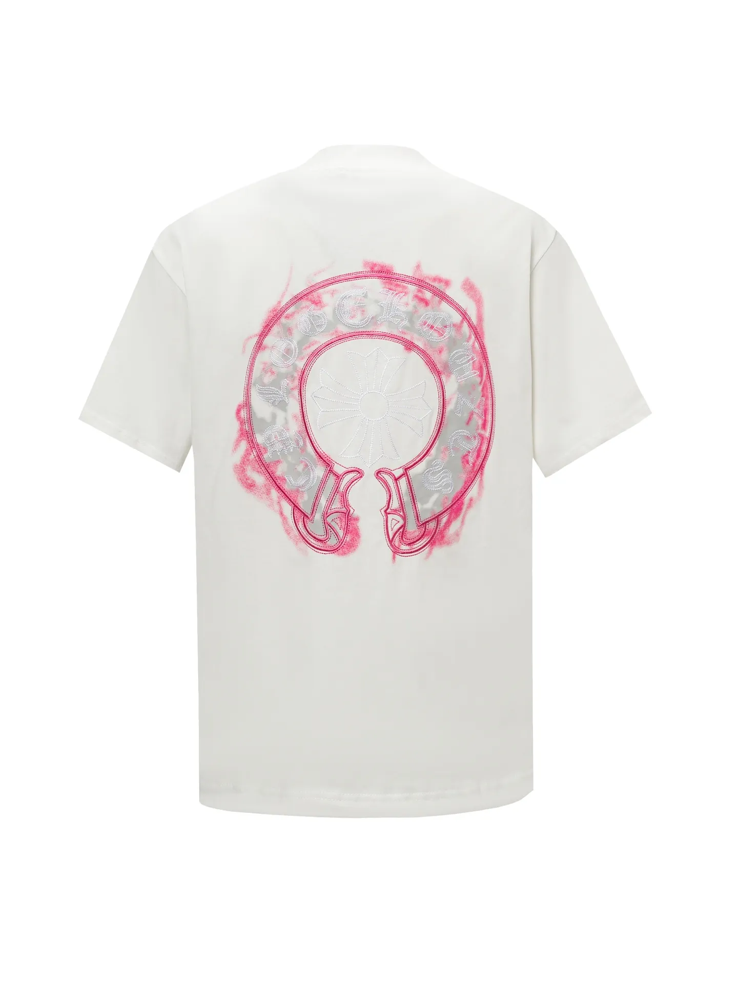 🅿️190 COME HEARTSCH/Cro Heart Purple Horseshoe Printed Embroidered Short Sleeve T-shirt Uses direct injection imported machine printing hardware and accessories, all custom-made, embroidery➕printing design Correctly configured black 2025 packaging 280 grams custom-dyed double yarn cotton version Large, loose and stylish Differentiated from the low version, slim and long version, upper body pulls the hips, correct high-density main mark, washed tag, hand-sewn Color: Black/White Size: XS-L